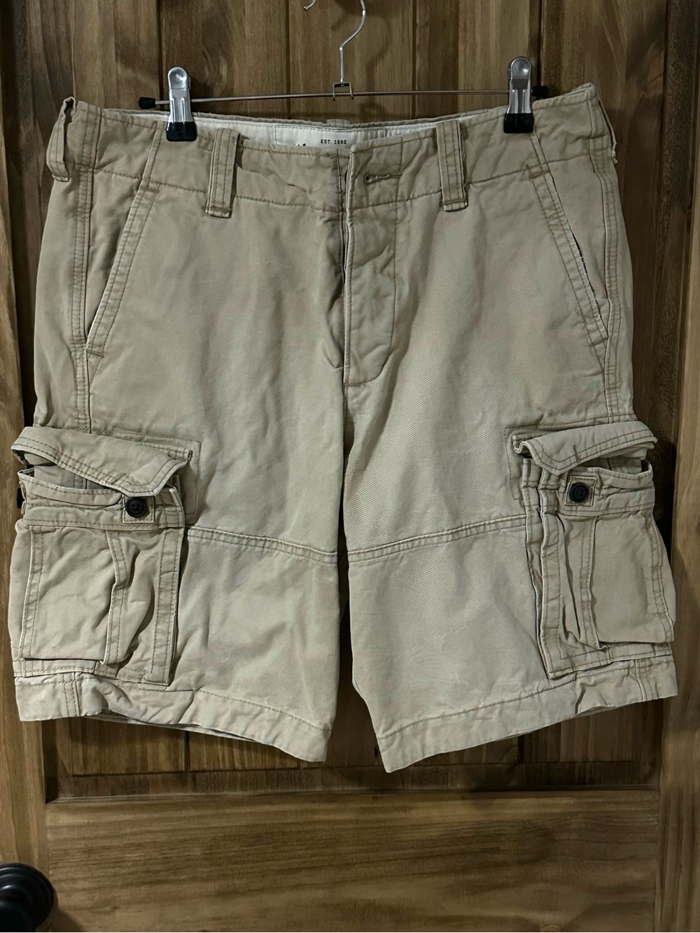 Vintage Abercrombie & Fitch Cargo Shorts Mens 32 Beige Khaki Heavyweight Button